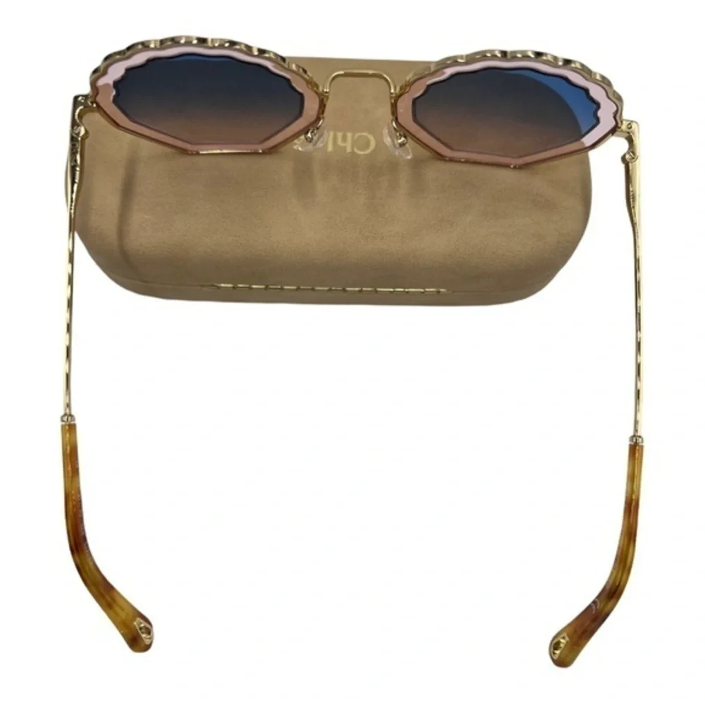 RARE Chloe Tally 56mm Scalloped Sunglasses Gold Pink Gradient Blue NWT